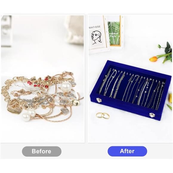 Jewelry DisplayBox For Necklace Organizer,Velvet Necklace StorageTray For Drawer - Picture 4 of 7